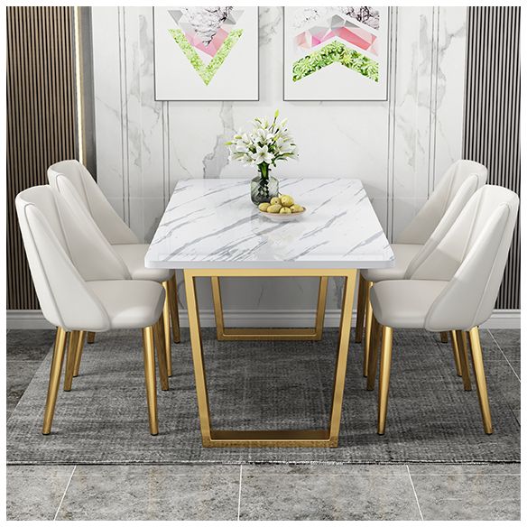 Rectangular Scandinavian Style Sintered Stone Dining Room Set Dining Furniture with Metallic Base Clearhalo 'Dining Room Sets' 'Dining Tables & Seating' 'dining_room_set' 'furn' 'furn_dining_room_set' 'Furniture' 'furniture_dining_room_set' 'Kitchen & Dining Furniture' 'kitchen&dining_furn' 'kitchen' 1200x1200_7072871a-7cd3-4776-b0bc-cd5c91696a48