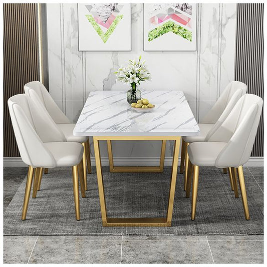 Rectangular Scandinavian Style Sintered Stone Dining Room Set Dining Furniture with Metallic Base Clearhalo 'Dining Room Sets' 'Dining Tables & Seating' 'dining_room_set' 'furn' 'furn_dining_room_set' 'Furniture' 'furniture_dining_room_set' 'Kitchen & Dining Furniture' 'kitchen&dining_furn' 'kitchen' 1200x1200_7072871a-7cd3-4776-b0bc-cd5c91696a48