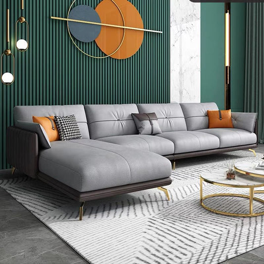 Contemporary Sofa Chaise Faux Leather Living Room Square Arm Pillows Sofa Bed