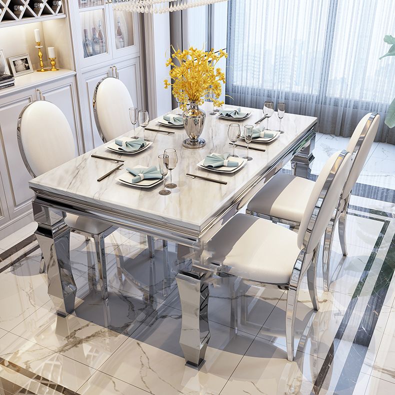 4 Legs Dining Table Victorian Style Rectangle Marble Dinette Table Clearhalo 'Dining Tables & Seating' 'Dining Tables' 'dining_table' 'furn' 'furn_dining_table' 'Furniture' 'Kitchen & Dining Furniture' 1200x1200_7073ca0c-c646-48af-b07f-d21ef634f23e