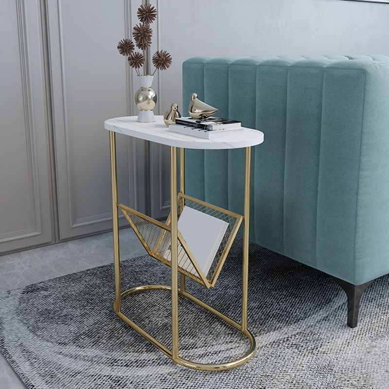 24.8" Tall Iron Frame Base End Table Oval Slate Top Side Table with Magazine Holder Clearhalo 'Coffee & Accent Tables' 'End & Side Tables' 'end_side_tables' 'furn' 'furn_end_side_tables' 'Furniture' 'Living Room Furniture' 1200x1200_7074e2ac-c870-4607-8f50-ae91cba02a9b