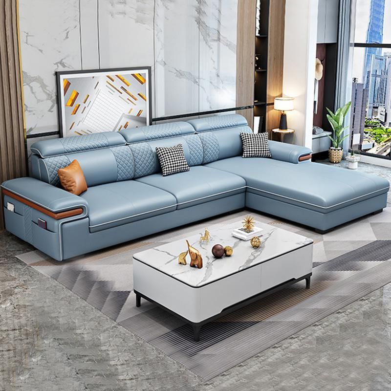 Sofá de cuero moderno con almohada con brazo superior para sala de estar