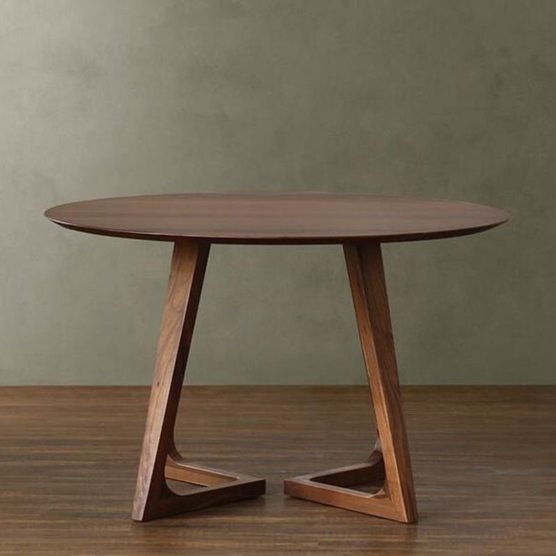 Round Double Pedestal Modern Table Fixed Table with Solid Wood