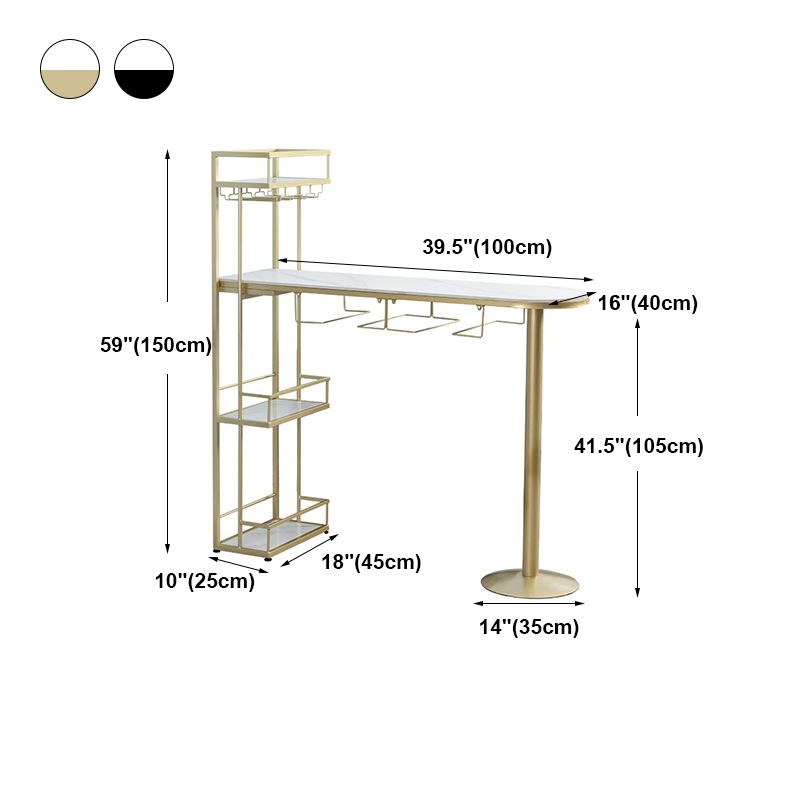 Glam White Stone Bistro Table Indoor Iron Double Pedestal Bar Dining Table with Wine Rack Clearhalo 'Bar Furniture' 'Bar Tables' 'bar_tables' 'furn' 'furn_bar_tables' 'Furniture' 'furniture_bar_tables' 'Kitchen & Dining Furniture' 'kitchen&dining_furn' 'kitchen' 1200x1200_7079c987-8e7d-4c76-86e9-7999fa1972f6