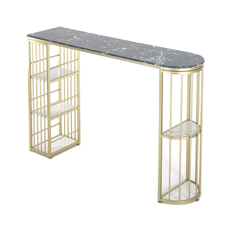 Glam Gold Iron Bar Table Faux Marble Specialty Top 41.3"H Bistro Table with Storage Clearhalo 'Bar Furniture' 'Bar Tables' 'bar_tables' 'furn' 'furn_bar_tables' 'Furniture' 'furniture_bar_tables' 'Kitchen & Dining Furniture' 1200x1200_707a4715-6da6-45a1-b6f7-1d8311553524