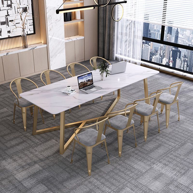 Escritorio de escritura gris y blanco Desk de oficina de acero y piedra para la oficina