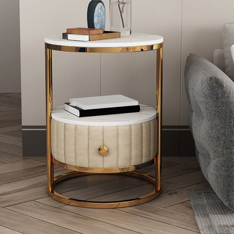 23.6" Tall Modern Slate Round Side Table Steel Frame End Table with Storage