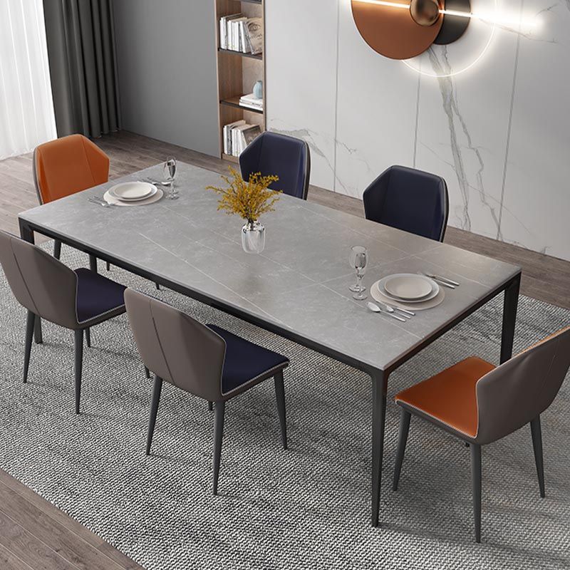 Rectangular Stone Dining Table Modern 4 Legs Furniture in Matte Finish for Home