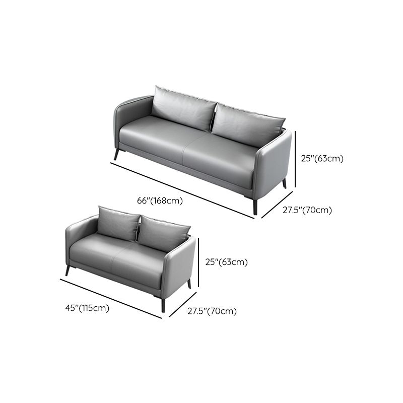 Sofá de almohada de cuero asiento de brazo cuadrado para sala de estar