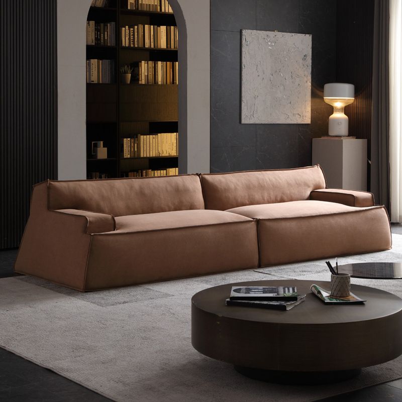 Brown Recessed Arm Sofa Contemporary 3/4-seater Suede Seating
