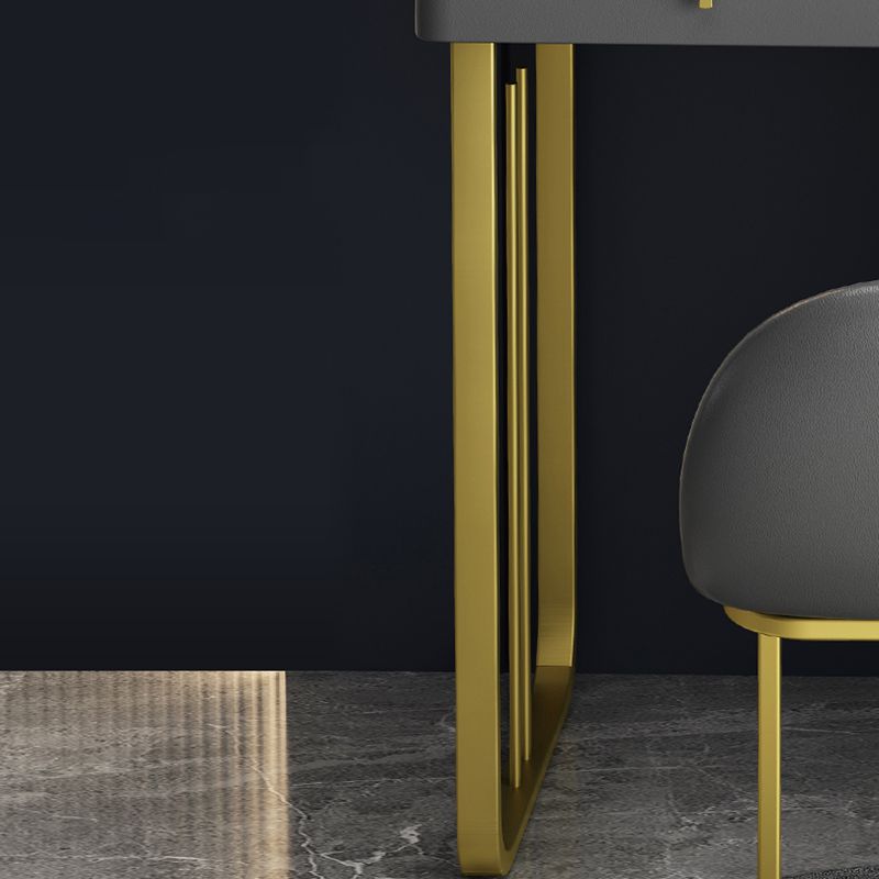 Grijze kaptafel echte lederen ijdelheid tafel met opbergladen