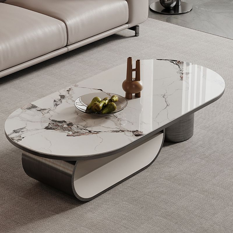Elliptical Slate Top Coffee Table 1 -shelf Glam Cocktail Table with 1 - Drawer