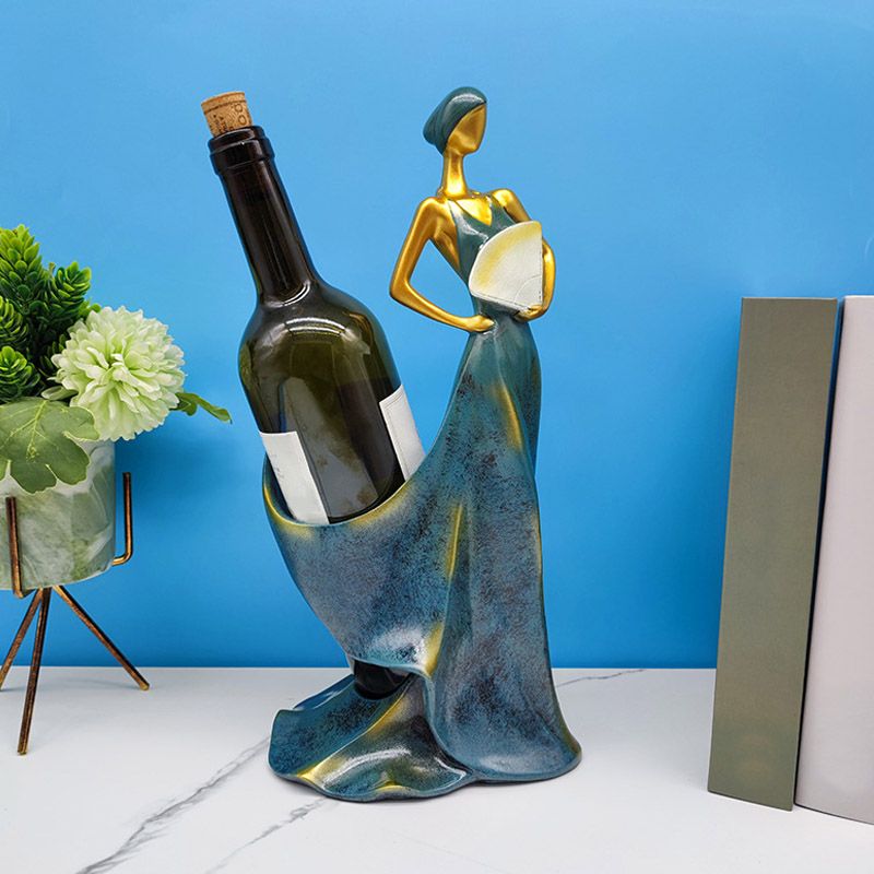 Glam Glam Tabetop Wine Bottle Hreder Resin Resin Bouteille en bleu