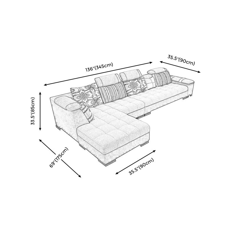 135.82" D x 70.86" W x 33.46" H Pillow Top Arm Sectional Adjustable Pillowed Back Cushions Clearhalo 'furn' 'furn_sectionals' 'Furniture' 'furniture_sectionals' 'kitchen' 'kitchen_sectionals' 'Living Room Furniture' 'Sectionals' 1200x1200_709c48d3-f2eb-441e-90ca-26f475964b9d