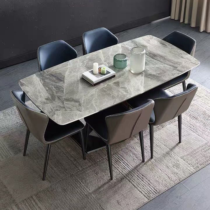 Modern Dinette Set with Solid Back Chairs 1/4/5/6/7 Pcs Gray Stone Dining Table Set