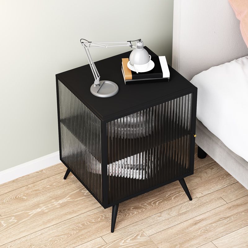 Modern Lower Shelf Nightstand Metal Bedside Cabinet with Glass Door for Bedroom Clearhalo 'Bedroom Furniture' 'furn' 'furn_night_stand' 'Furniture' 'night_stand' 'Nightstands' 1200x1200_70a12aa7-8bd7-4471-82c1-e7d0a157fb1b