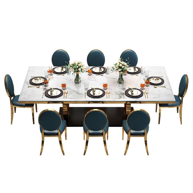 Modern Style Marble Table with White Table and Gold Trestle Base for Home Use Clearhalo 'Dining Room Sets' 'Dining Tables & Seating' 'dining_room_set' 'furn' 'furn_dining_room_set' 'Furniture' 'furniture_dining_room_set' 'Kitchen & Dining Furniture' 'kitchen&dining_furn' 'kitchen' 1200x1200_70a73ea0-2f5b-4e4f-9ff0-9196f9e5fa3b