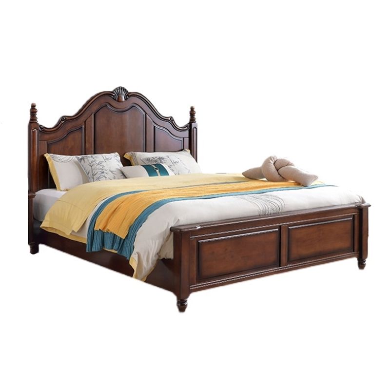 84.65 inch Wide Rustic Bed Frame Rubberwood Panel Bed with Headboard