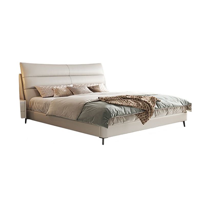 Wood and Upholstered Bed Frame Glam White Panel Bed, 46" Tall