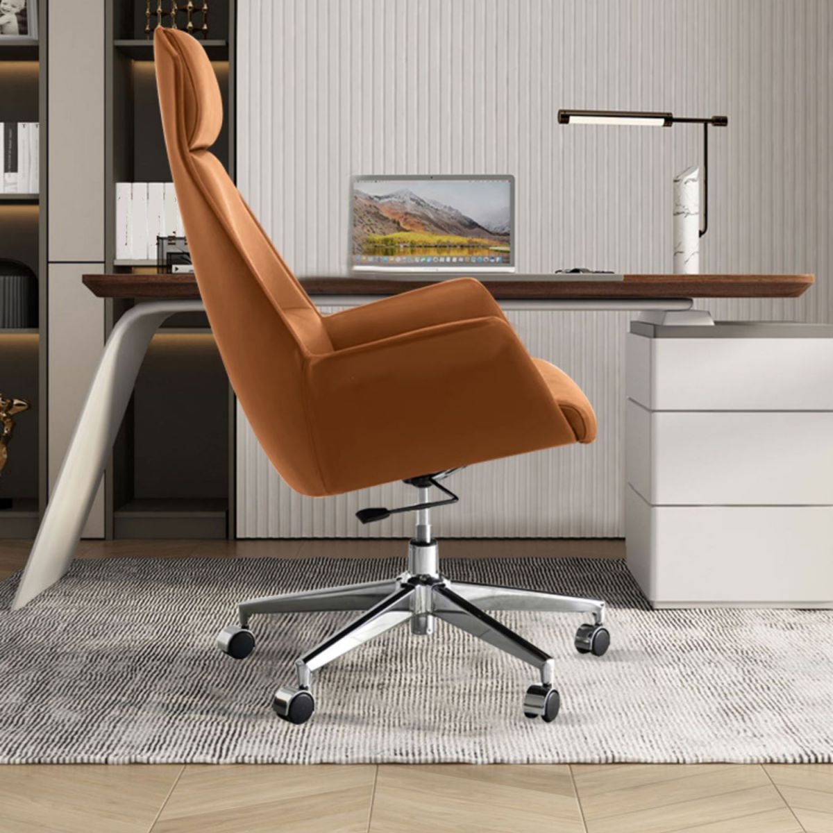 Faux Leather Arm Desk Chair Modern Swivel Working Chair with Wheels Clearhalo 'furn' 'furn_office_chair' 'Furniture' 'furniture_office_chair' 'Office Chairs' 'Office Furniture' 'office_chair' 1200x1200_70a9c757-faaf-4570-a84d-6a5946b89790