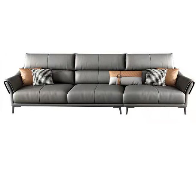 Light-grey Sewn Pillow Back Faux Leather Pillow Top Arm Sofa with Stain Resistant Clearhalo 'furn' 'furn_sectionals' 'Furniture' 'furniture_sectionals' 'kitchen' 'kitchen_sectionals' 'Living Room Furniture' 'Sectionals' 1200x1200_70ab5740-2ee9-4a21-85d9-fdaffe9973e2