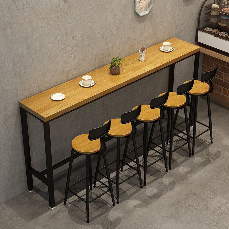 Mesa de altura de barra industrial, mesa de pub tipo bistró con tapa de madera maciza y base de caballete