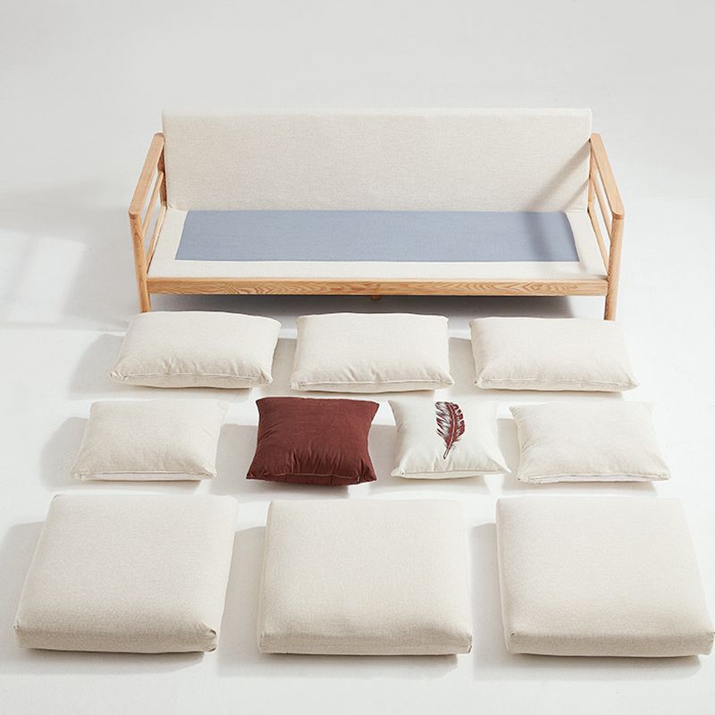 Divano a braccio quadrato moderno di lino beige divano standard in legno per soggiorno