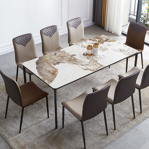 Rectangle Industrial Dining Table Sintered Stone Fixed Table with 4 Legs Clearhalo ' dining_table' 'Dining Tables & Seating' 'Dining Tables' 'furn' 'furn_dining_table' 'Furniture' 'furniture_dining_table' 'Kitchen & Dining Furniture' 'kitchen&dining_furn' 'kitchen' 'kitchen_dining_table' 1200x1200_70b42a82-8964-46d8-9b2f-e0aacacdc090