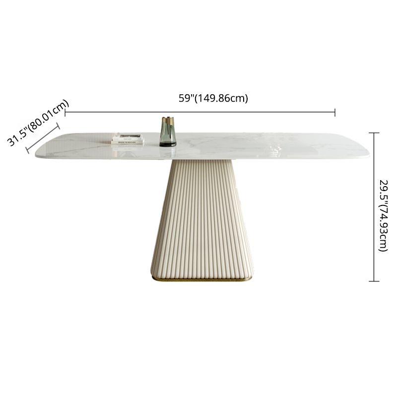 Contemporary Style Sintered Stone Dining Table with White Fixed Table and Pedestal Base Clearhalo 'Dining Room Sets' 'Dining Tables & Seating' 'dining_room_set' 'furn' 'furn_dining_room_set' 'Furniture' 'furniture_dining_room_set' 'Kitchen & Dining Furniture' 'kitchen&dining_furn' 'kitchen' 1200x1200_70b8c227-f8ef-43a1-ba00-beb0eeba1330