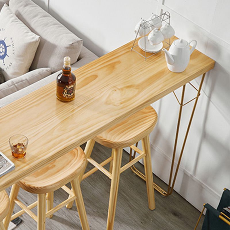 Natural Finish 1/4 Pcs Bar Set with Wooden Stools for Dining Room