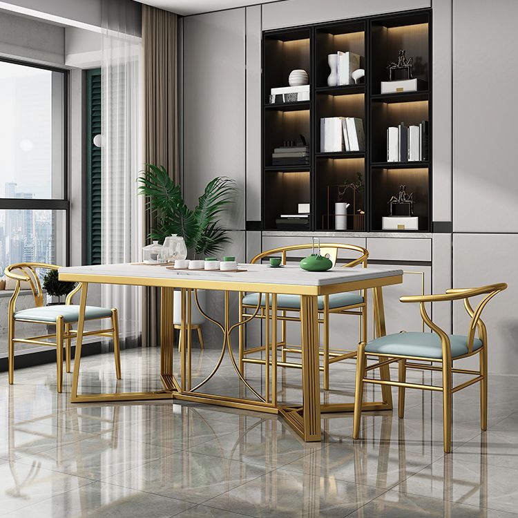 Metal Traditional Luxury Rectangle Table Sintered Stone Top Table with Trestle Base Clearhalo ' dining_table' 'Dining Tables & Seating' 'Dining Tables' 'furn' 'furn_dining_table' 'Furniture' 'furniture_dining_table' 'Kitchen & Dining Furniture' 'kitchen&dining_furn' 'kitchen' 'kitchen_dining_table' 1200x1200_70c0b3c5-8434-4bf0-9499-6d02b9d1f30c
