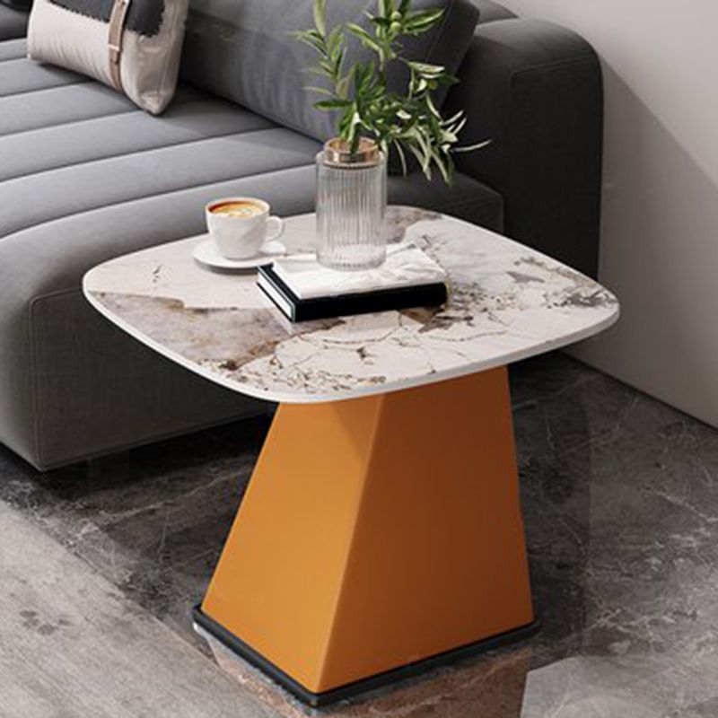 Rectangular Stone End Table Modernism Pedestal Side Table, 23.6" W x 19.7" D x 23.6" H