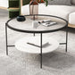 Modern Round Glass & Slate Coffee Cocktail Table with Storage Shelf