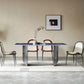 Mesa de comedor fija de piedra rectangular estilo simplicidad con pedestal doble