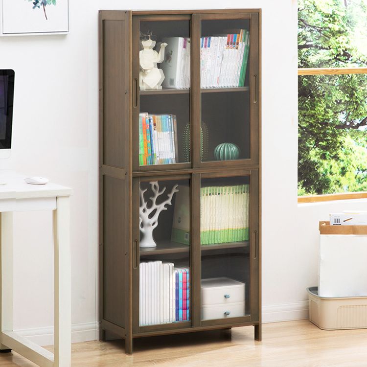 Vertical Bookcase with Doors Bamboo Book Shelf for Home Office