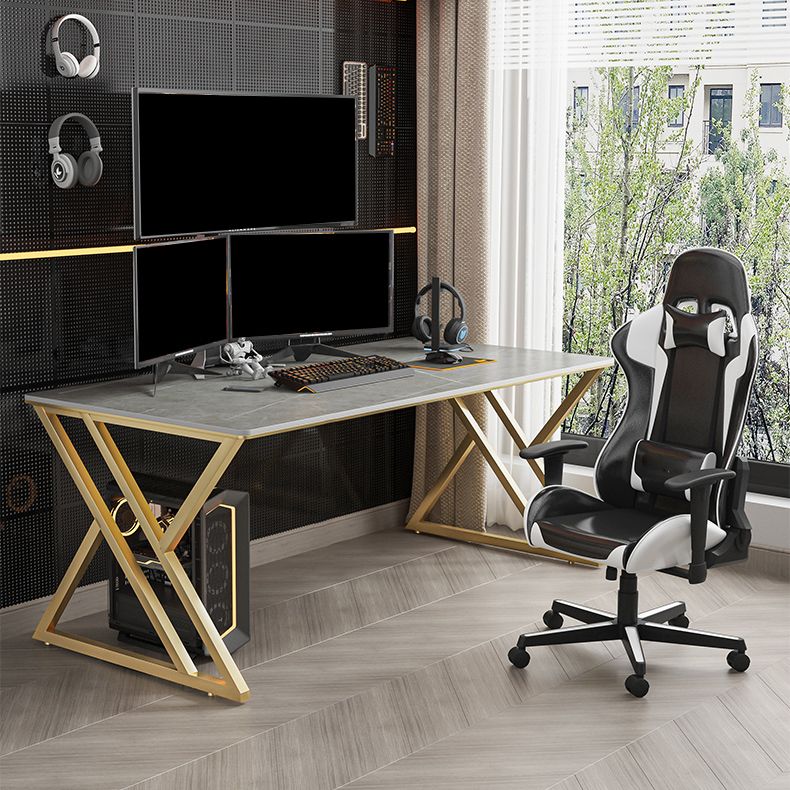 Contemporary Computer Desk Rectangular Gold Secretary Desk with Metal Legs Clearhalo 'furn' 'furn_office_desk' 'Furniture' 'Office Desks' 'Office Furniture' 'office_desk' 1200x1200_70d47d88-8c4d-49be-8cde-66bbfe7ea8df