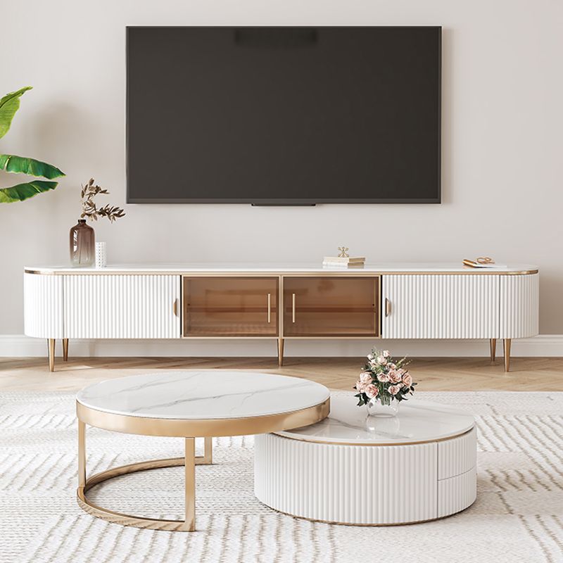 Console glam oval white tv stand con ripiani per soggiorno