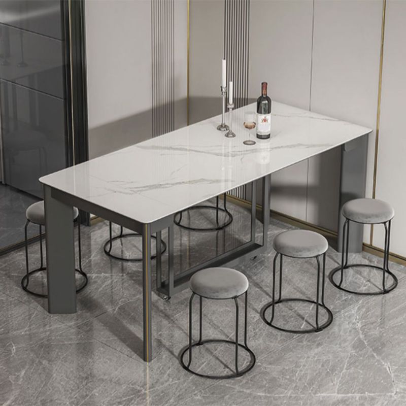 Rectangle Folding Dining Table Wood and Stone Dining Table for Dining Room