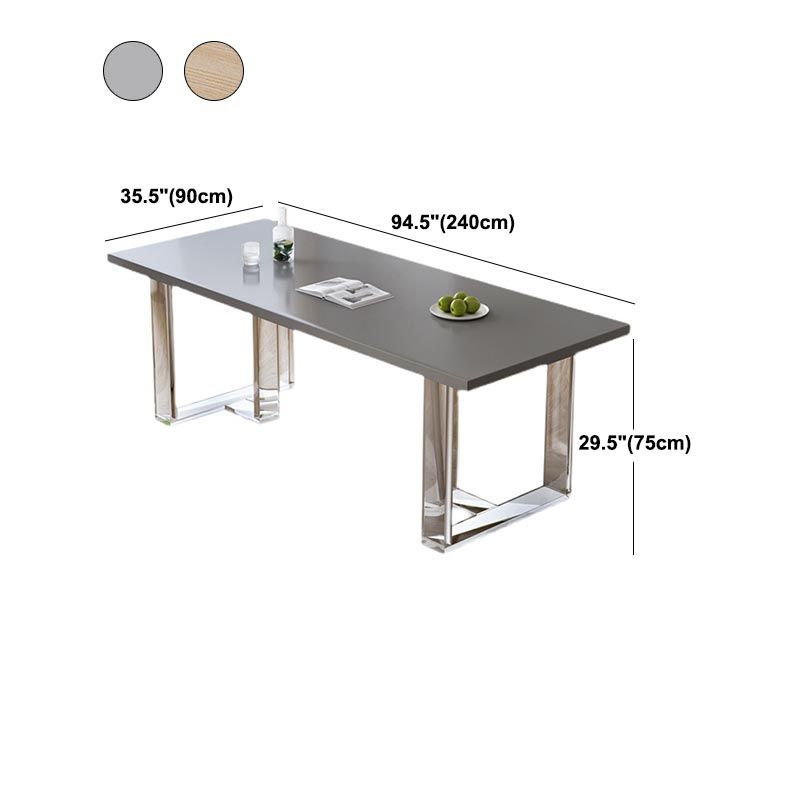 Modern Rectangle Dining Room Table Solid Wood Sled Base Fixed Dining ...