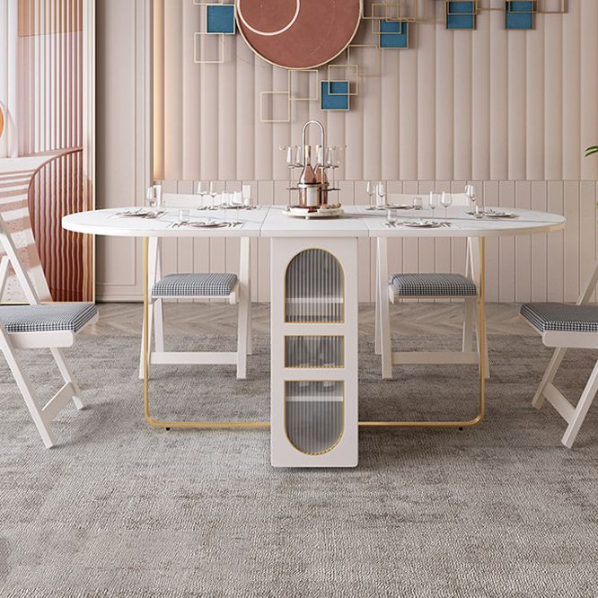 Modern Sintered Stone Dining Table Oval Drop-Leaf 59" Dining Table with Gold Frame Clearhalo ' dining_table' 'Dining Tables & Seating' 'Dining Tables' 'furn' 'furn_dining_table' 'Furniture' 'furniture_dining_table' 'Kitchen & Dining Furniture' 'kitchen&dining_furn' 'kitchen' 'kitchen_dining_table' 1200x1200_70dc8b63-55c1-420b-96ce-9692e9ccafff