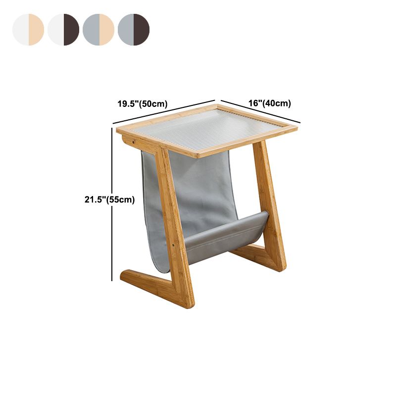 Mesa lateral de vidrio rectángulo moderno Mesa de base abstracta de madera con soporte de revista