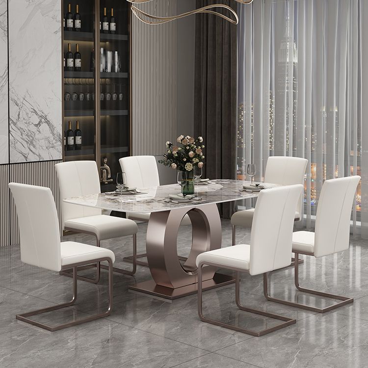 Luxury Sintered Stone Top Table Rectangle Indoor Table with Gold Metal Pedestal Clearhalo 'Dining Tables & Seating' 'Dining Tables' 'dining_table' 'furn' 'furn_dining_table' 'Furniture' 'furniture_dining_table' 'Kitchen & Dining Furniture' 'kitchen' 'kitchen_dining_table' 1200x1200_70e0f751-1f11-4cea-81e7-550186cf30e3