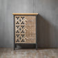 Metal and Distressed Wood Accent Cabinet Industrial Style Fretwork Chest