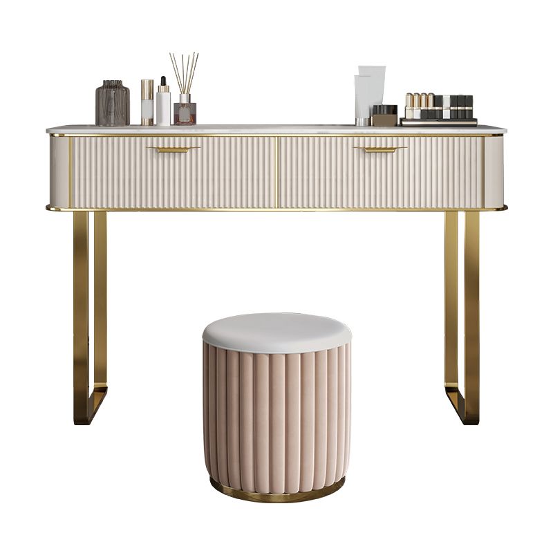 Vanidad blanca contemporánea con taburete de 17.72 "D Juego de tocador con 2 cajones