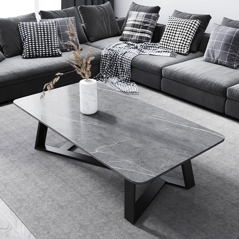 Rectangular Slate with Metal Cross Base Glam Style Coffee Table
