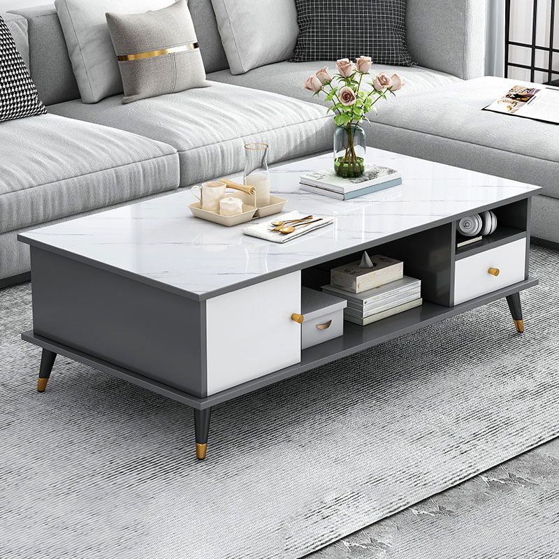 Rectangle White and Grey Modern Coffee Table with Four Legs for Living Room Clearhalo 'Coffee & Accent Tables' 'Coffee Tables' 'coffee_tables' 'furn' 'furn_coffee_tables' 'Furniture' 'furniture_coffee_tables' 'Living Room Furniture' 1200x1200_70ed2c8a-80d0-4a35-bfe2-80f7a6c65b59