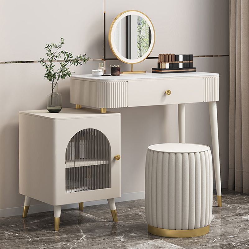 Contemporary Metal Vanity with Glass Accent Vanity Set with Stool Clearhalo 'Bedroom Furniture' 'furn' 'furn_makeup_vanities' 'Furniture' 'Makeup Vanities' 'makeup_vanities' 1200x1200_70f261c6-7bd3-4857-bd77-a4bf4a9ef8e1