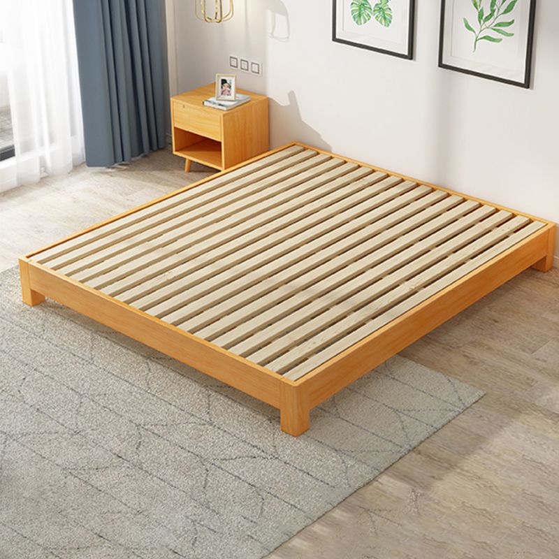 Modern natuurlijk houten paneelbed minimalistisch laag profiel rechthoekig bed