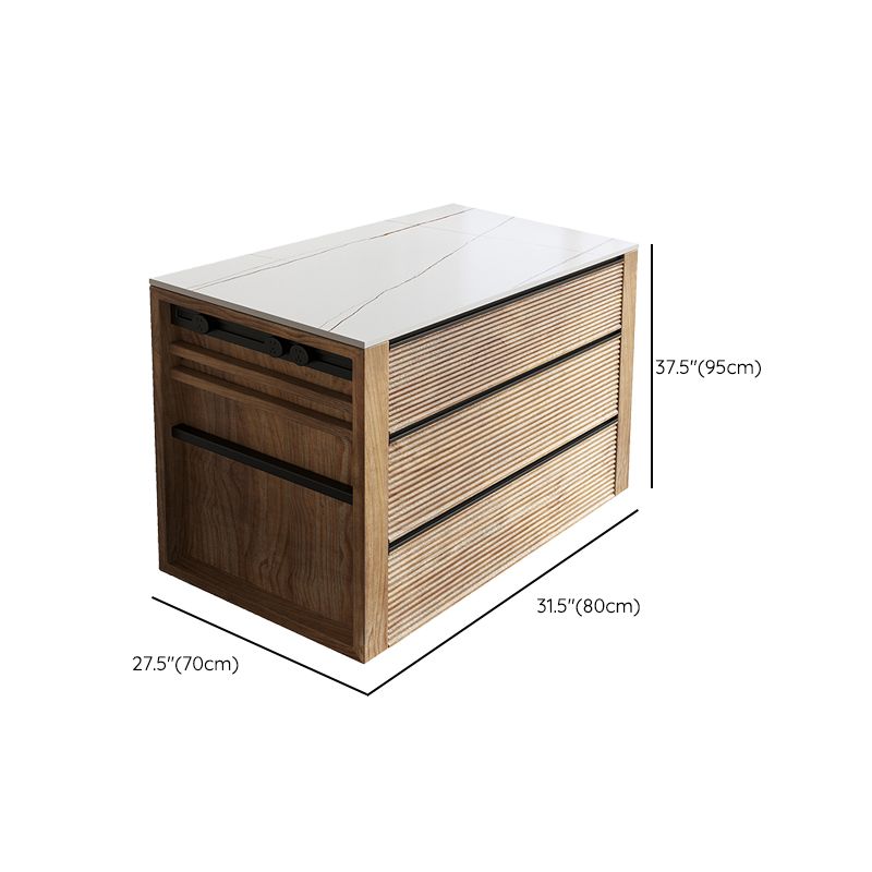 Tavolo da cucina rettangolare moderna in pietra bianca con 6 cassetti