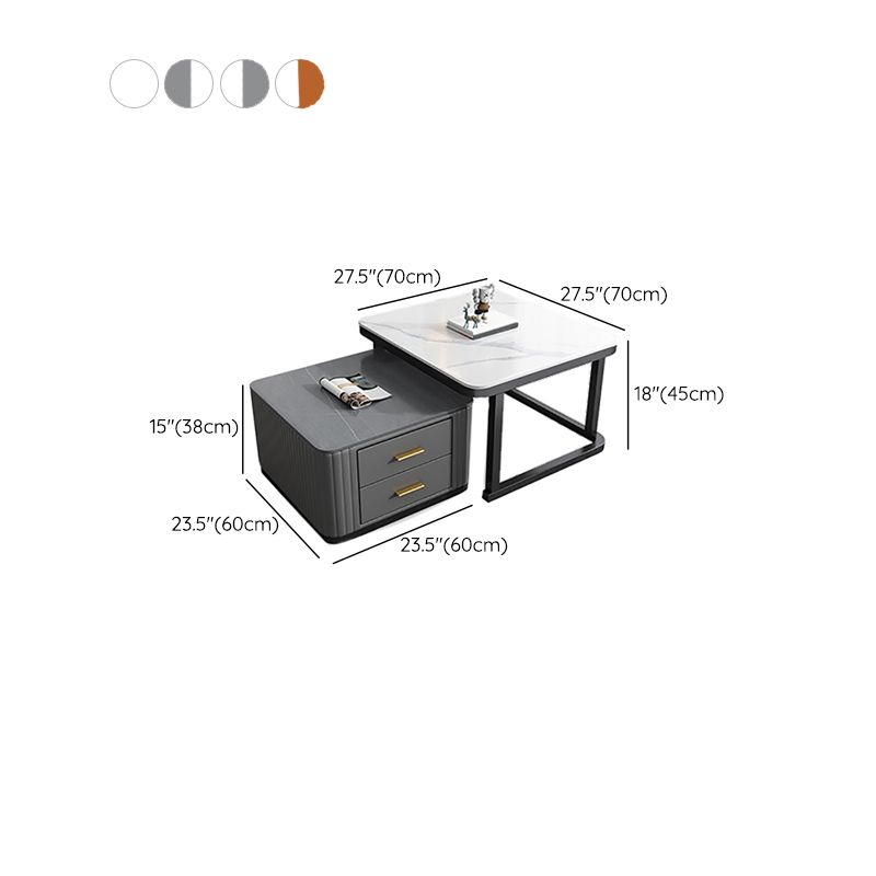 Modern Square Stone Coffee Table with Drawers 2 Nesting Cocktail Table Set Clearhalo 'Coffee & Accent Tables' 'Coffee Tables' 'coffee_tables' 'furn' 'furn_coffee_tables' 'Furniture' 'Living Room Furniture' 1200x1200_70f8462b-ef5e-4374-8589-fe5ba12804dd